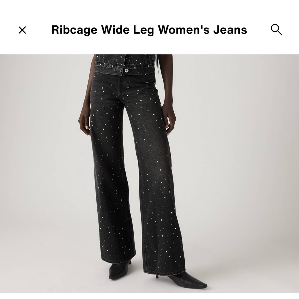 Levi’s Ribcage Black Wide Leg Jeans with Silver Stud Detailing